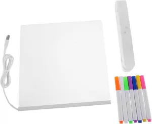 Uonlytech 1Set LED Drawing Board Dry Erase Memo Pad with Light Includes Pens Eye Friendly Design for Home School and Travel