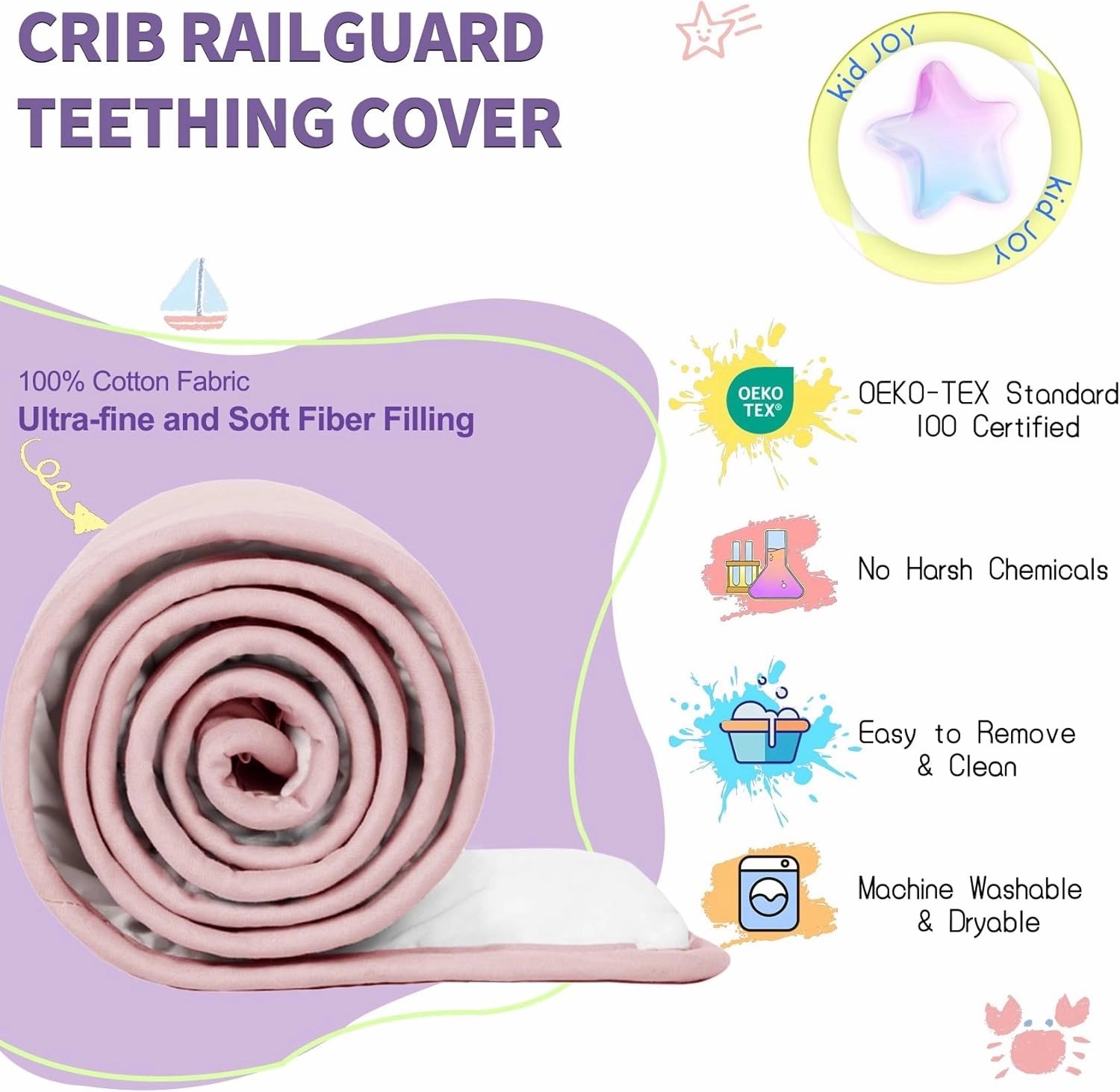 Upgraded 4 PCS Bed RailGuard Cover, Soft Anti-Collision Strip Corner Cover in Cotton Fabrics, Protect Baby Teeth and Save Rails, Rail Edge Protector Strip Fits 52" x 28" 4 Sides Full-Size Bed, Pink