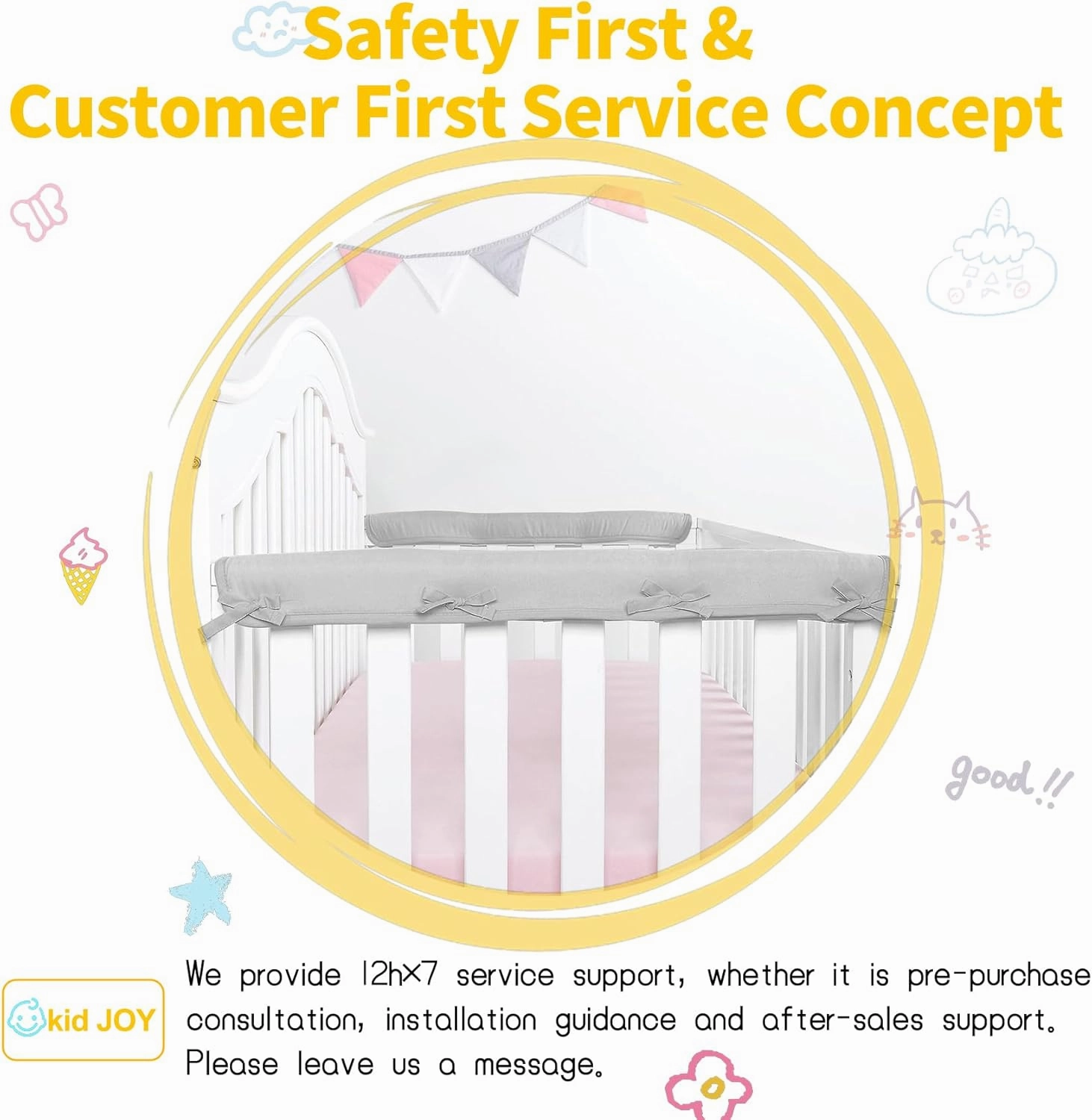 Upgraded 4 PCS Bed RailGuard Cover, Soft Anti-Collision Strip Corner Cover in Cotton Fabrics, Protect Baby Teeth and Save Rails, Rail Edge Protector Strip Fits 52" x 28" 4 Sides Full-Size Bed, Pink
