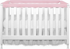 Upgraded 4 PCS Bed RailGuard Cover, Soft Anti-Collision Strip Corner Cover in Cotton Fabrics, Protect Baby Teeth and Save Rails, Rail Edge Protector Strip Fits 52" x 28" 4 Sides Full-Size Bed, Pink