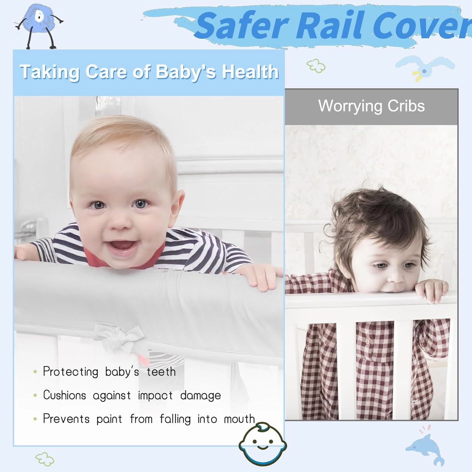 Upgraded 4 PCS Bed RailGuard Cover, Soft Anti-Collision Strip Corner Cover in Cotton Fabrics, Protect Baby Teeth and Save Rails, Rail Edge Protector Strip Fits 52" x 28" 4 Sides Full-Size Bed, Pink