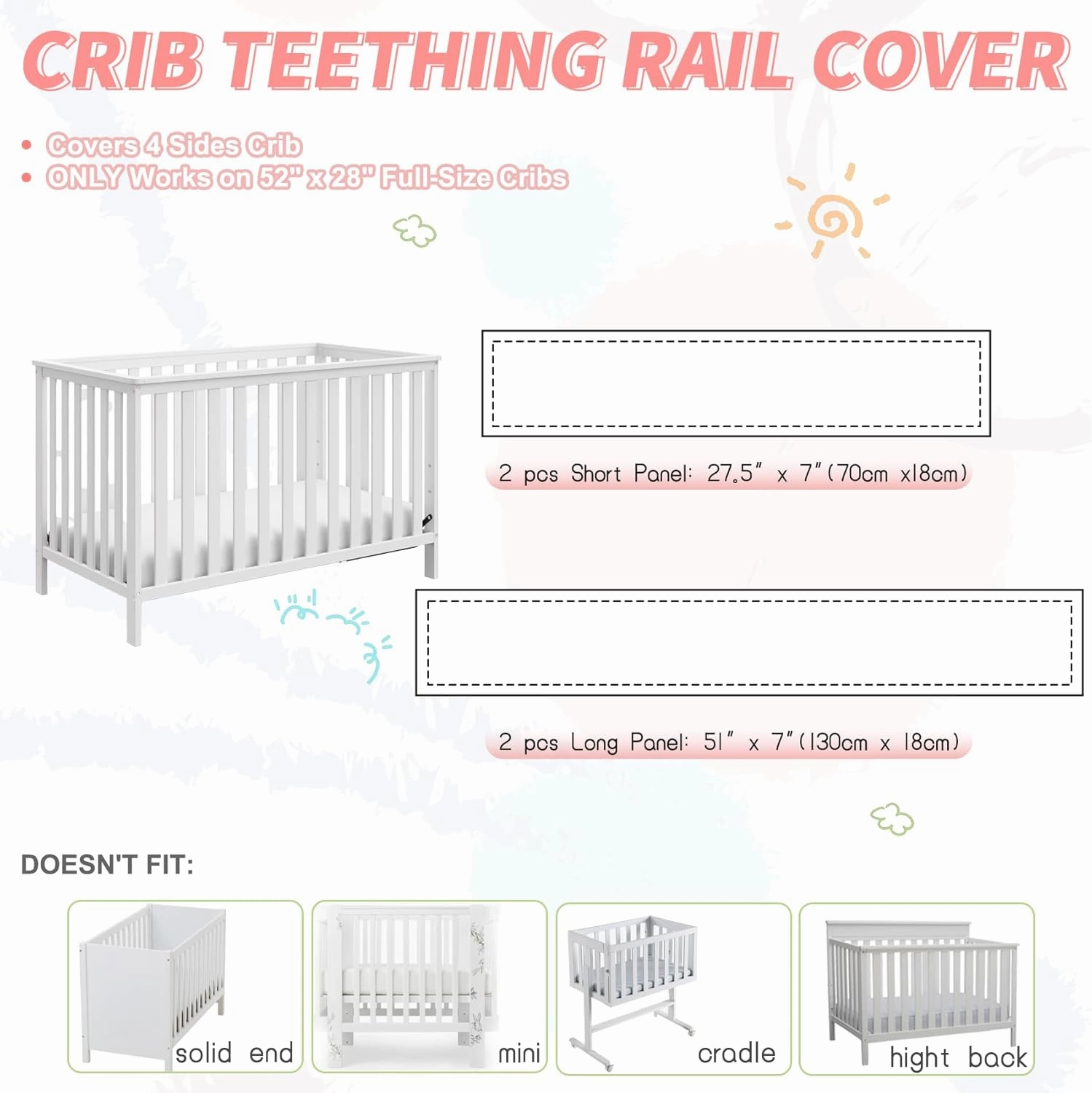 Upgraded 4 PCS Bed RailGuard Cover, Soft Anti-Collision Strip Corner Cover in Cotton Fabrics, Protect Baby Teeth and Save Rails, Rail Edge Protector Strip Fits 52" x 28" 4 Sides Full-Size Bed, Pink