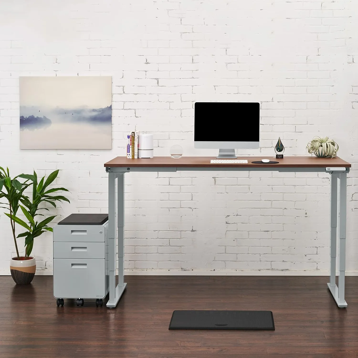 Uplift Ash Gray Laminate (80 x 30 inch) Electric Standing Desk V2 (Black) 4-Leg Adjustable Stand Up Desk, Advanced Keypad, Wire Grommets, Wire Management Tray, Bamboo Rocker-X Board