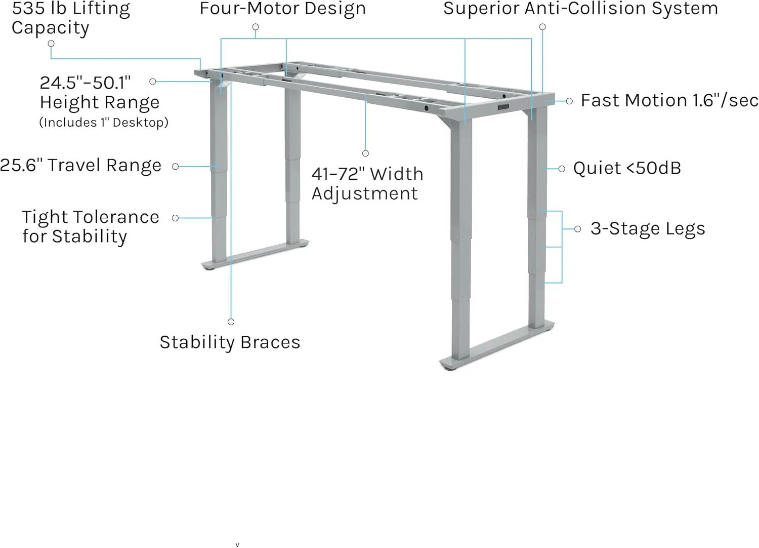 Uplift Ash Gray Laminate (80 x 30 inch) Electric Standing Desk V2 (Black) 4-Leg Adjustable Stand Up Desk, Advanced Keypad, Wire Grommets, Wire Management Tray, Bamboo Rocker-X Board