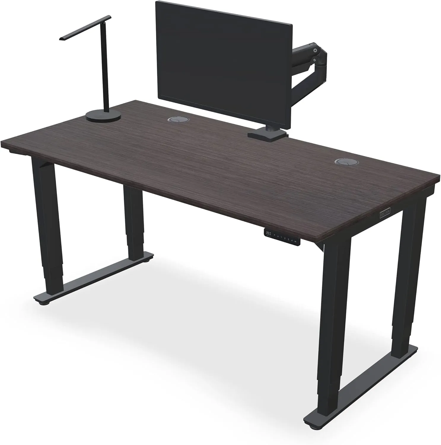 Uplift Ash Gray Laminate (80 x 30 inch) Electric Standing Desk V2 (Black) 4-Leg Adjustable Stand Up Desk, Advanced Keypad, Wire Grommets, Wire Management Tray, Bamboo Rocker-X Board