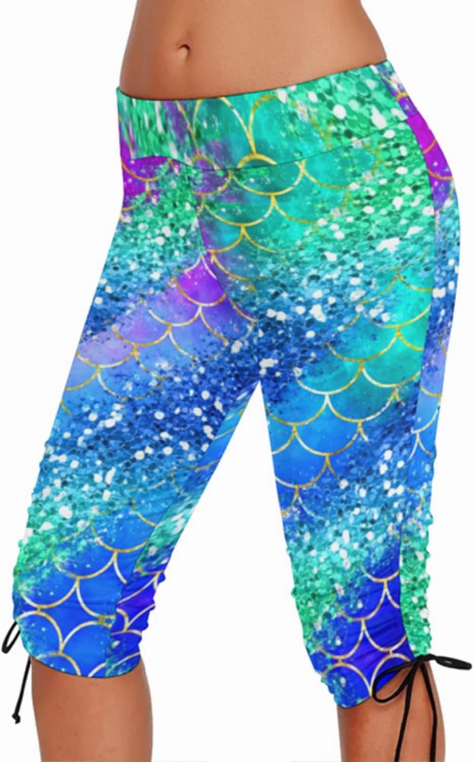 Urchics Womens Plus Size Rash Guard Capris High Waist Swimwear Bottoms Long Swim Shorts Tankini Bottom Swim Lengging