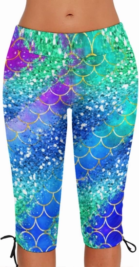 Urchics Womens Plus Size Rash Guard Capris High Waist Swimwear Bottoms Long Swim Shorts Tankini Bottom Swim Lengging
