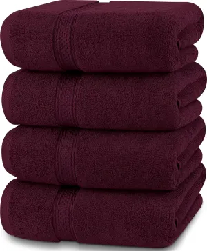 Utopia Towels 4 Pack Premium Bath Towels Set, 27 by 54 Inches, 100% Ring Spun Cotton 600GSM, Lightweight and Highly Absorbent Quick Drying Towels, Perfect for Daily Use, Burgundy