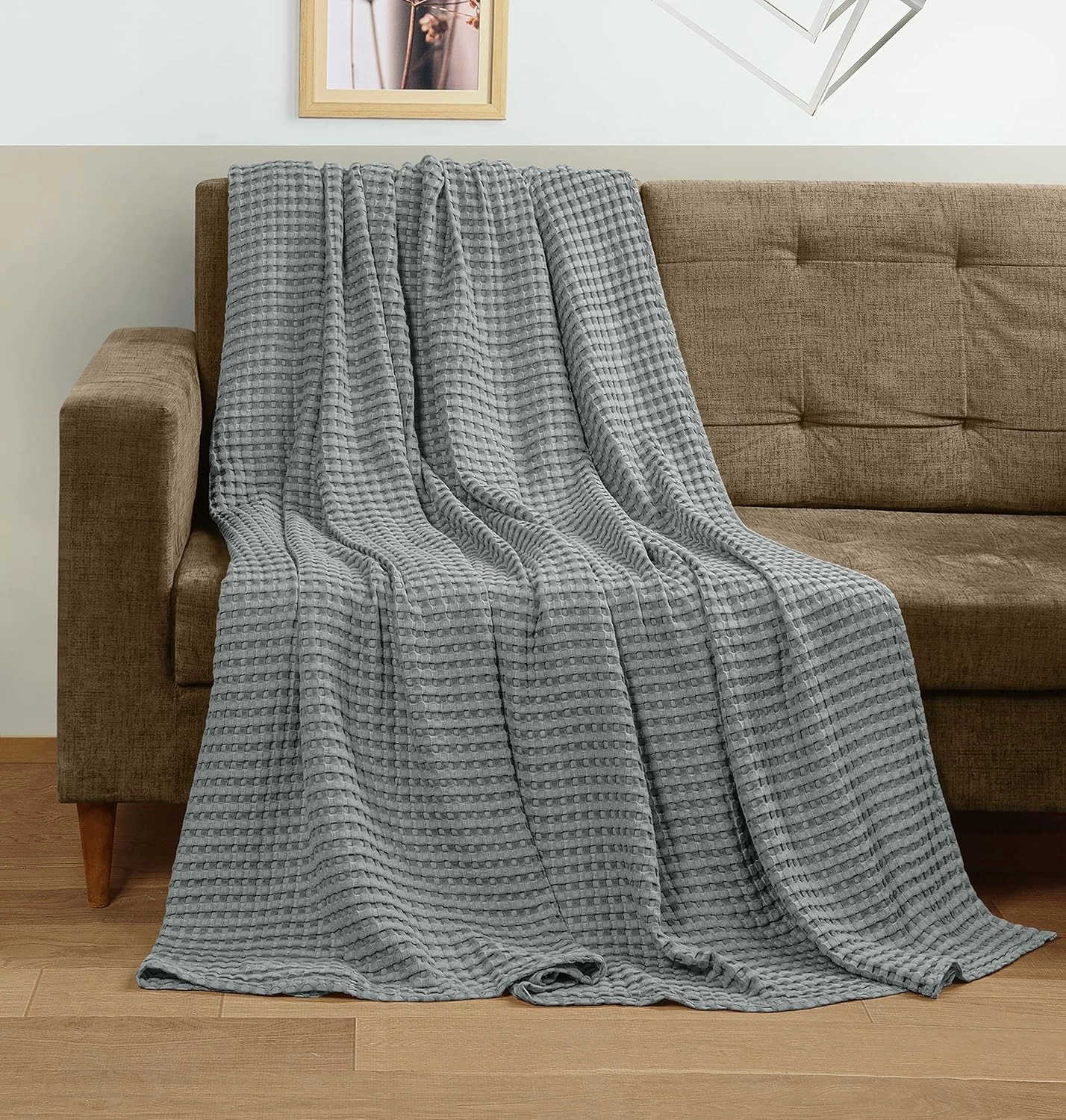 Utopia Bedding Cool Grey 100% Cotton Waffle Blanket 300 GSM [Twin - 90x72 Inch] Soft Lightweight Breathable Bed Blanket for All Season