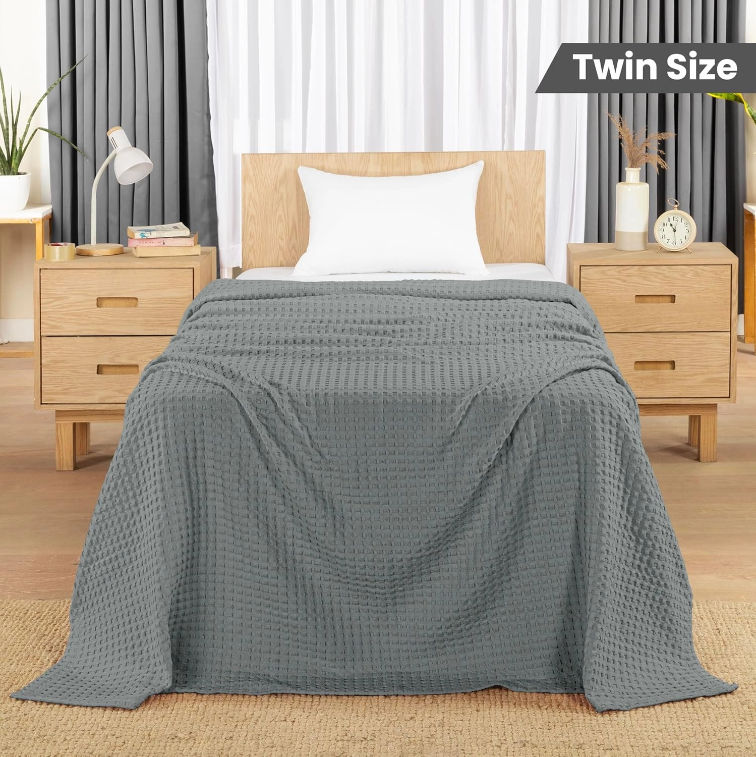Utopia Bedding Cool Grey 100% Cotton Waffle Blanket 300 GSM [Twin - 90x72 Inch] Soft Lightweight Breathable Bed Blanket for All Season