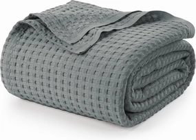 Utopia Bedding Cool Grey 100% Cotton Waffle Blanket 300 GSM [Twin - 90x72 Inch] Soft Lightweight Breathable Bed Blanket for All Season