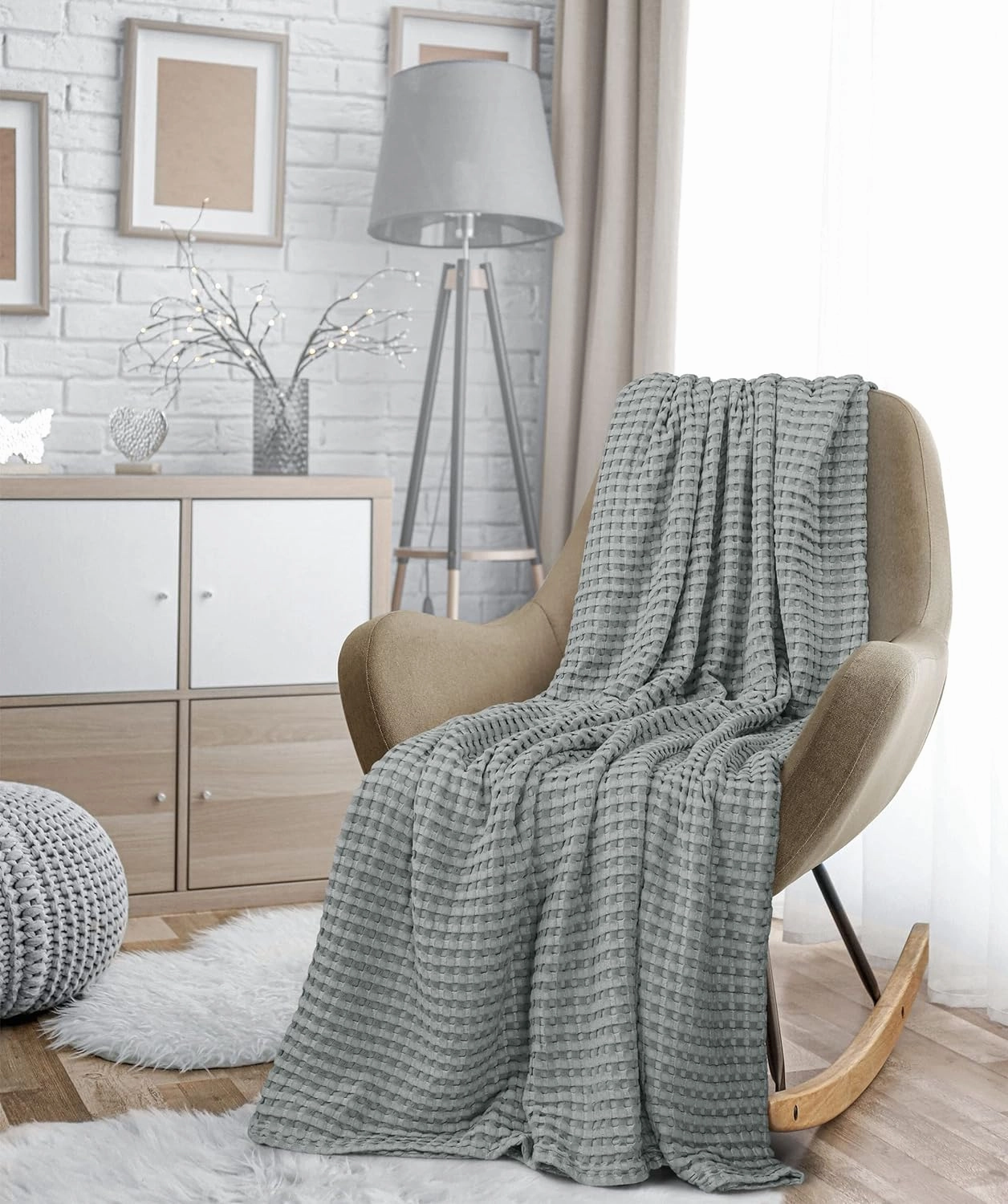 Utopia Bedding Cool Grey 100% Cotton Waffle Blanket 300 GSM [Twin - 90x72 Inch] Soft Lightweight Breathable Bed Blanket for All Season