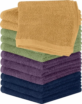 Utopia Towels 12 Pack Cotton Washcloths Set, 100% Ring Spun Cotton, Premium Flannel Face Cloths, Highly Absorbent and Soft Feel Fingertip Towels, Beige, Plum, Sage Green, Navy