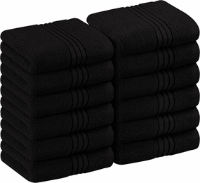 Utopia Towels 12 Pack Premium Wash Cloths Set, 12 by 12 Inches, 100% Cotton Ring Spun, Highly Absorbent and Soft Feel Washcloths for Bathroom, Spa, Gym, and Face, Black