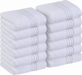 Utopia Towels 12 Pack Premium Wash Cloths Set, 12 by 12 Inches, 100% Cotton Ring Spun, Highly Absorbent and Soft Feel Washcloths for Bathroom, Spa, Gym, and Face, White