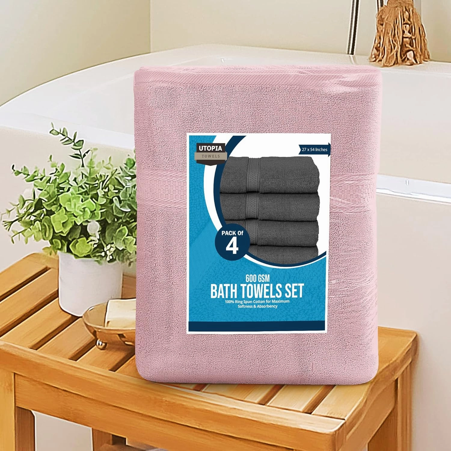 Utopia Towels 16 Pack Premium Bath Towels Set, (27 x 54 Inches) 100% Ring Spun Cotton 600GSM, Lightweight and Highly Absorbent Quick Drying Towels, Perfect for Daily Use (Dusty Pink)