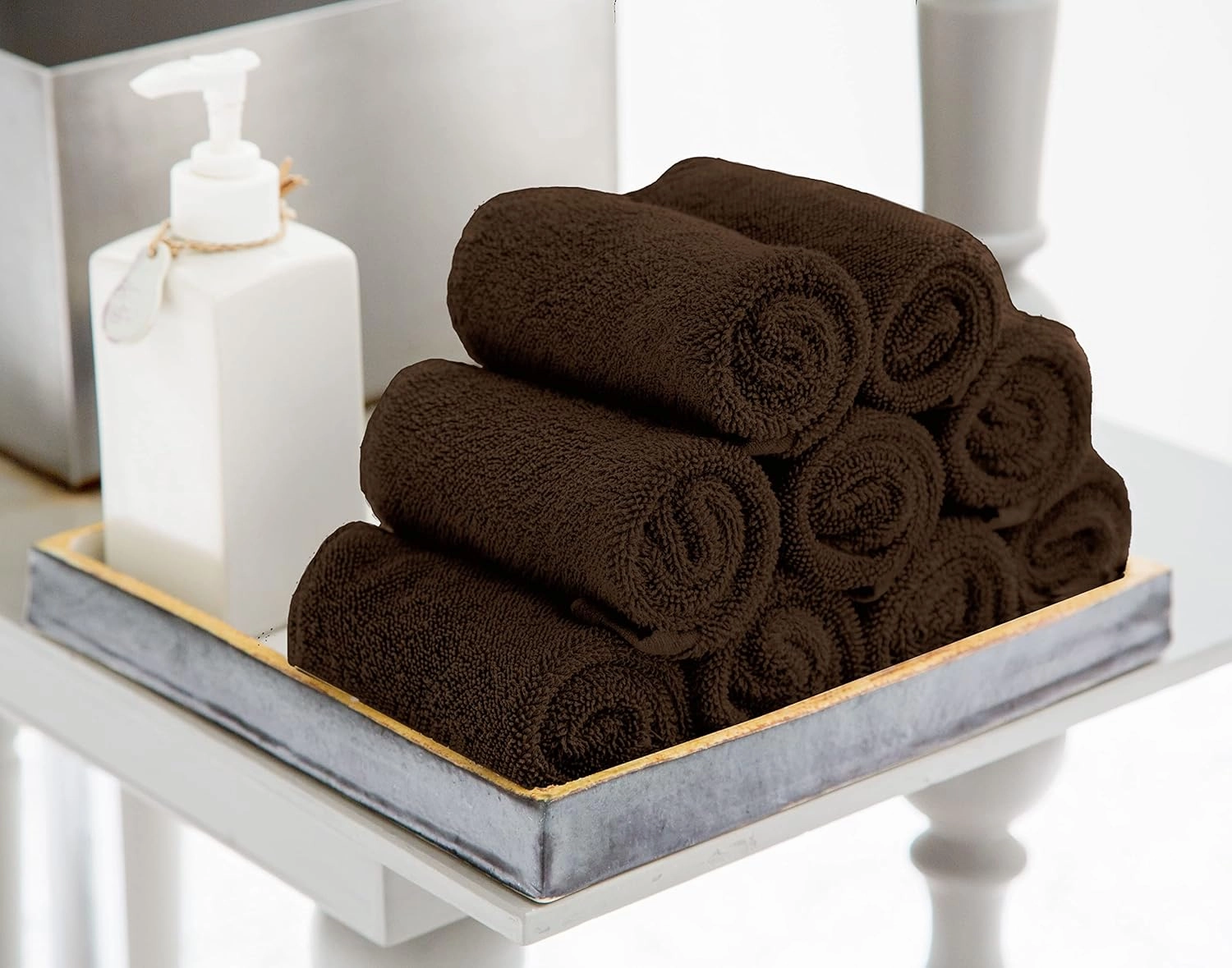 Utopia Towels 24 Pack Cotton Washcloths Set, 100% Ring Spun Cotton, Premium Quality Flannel Face Cloths, Highly Absorbent and Soft Feel Fingertip Towels, Brown