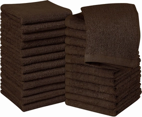 Utopia Towels 24 Pack Cotton Washcloths Set, 100% Ring Spun Cotton, Premium Quality Flannel Face Cloths, Highly Absorbent and Soft Feel Fingertip Towels, Brown