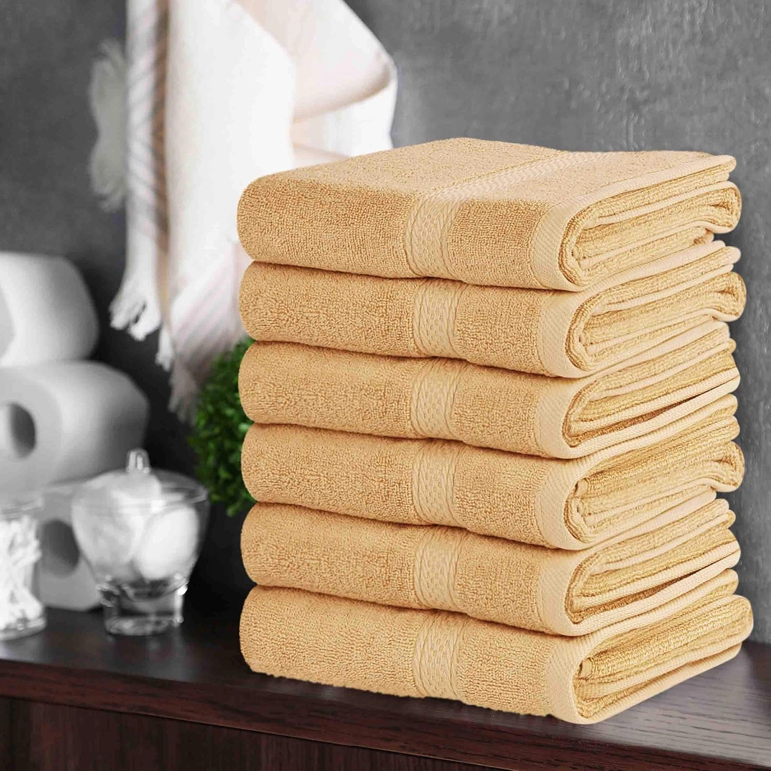 Utopia Towels 6 Pack Premium Hand Towels Set, 16 by 28 inches, 100% Ring Spun Cotton, Ultra Soft and Highly Absorbent 600GSM Towels for Bathroom, Gym, Shower, Hotel, and Spa, Beige