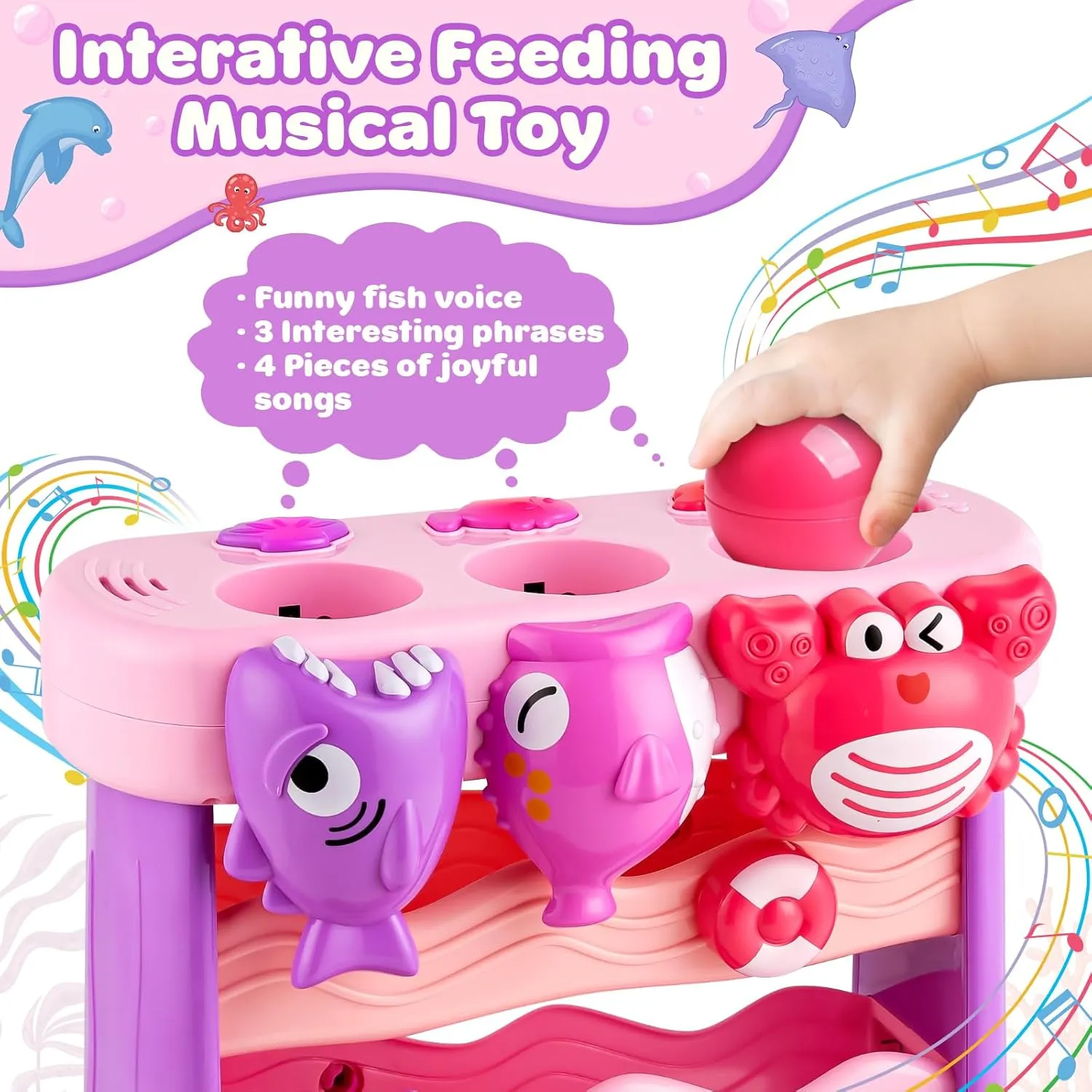 V-Opitos Musical Toys for Toddler 1, 2, 3 Years Old, Feeding Interactive Toys for Baby 9-12 Months, 6 7 8 9 10 12  Months, Montessori Education Toy, Perfect Christmas Birthday Gifts Boy & Girl (Pink)