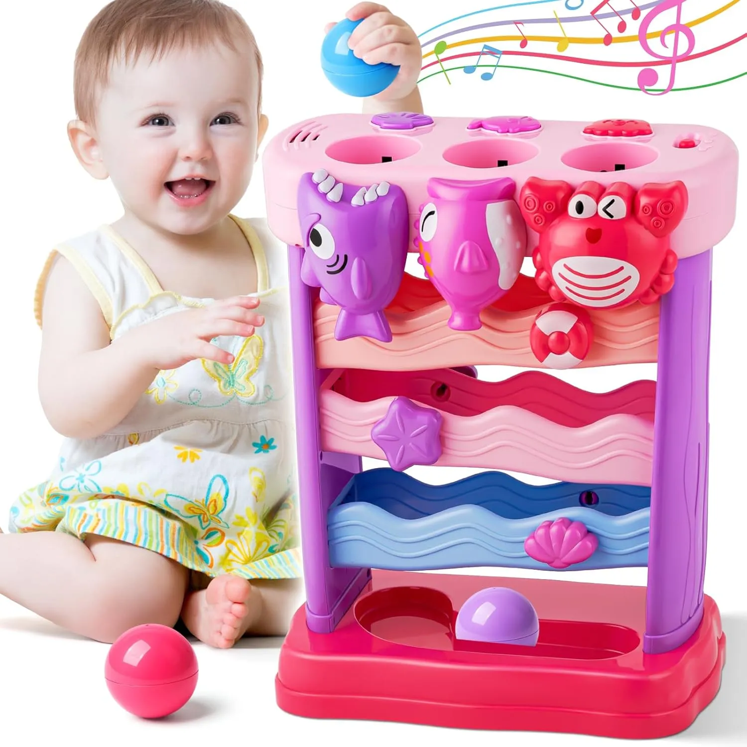 V-Opitos Musical Toys for Toddler 1, 2, 3 Years Old, Feeding Interactive Toys for Baby 9-12 Months, 6 7 8 9 10 12  Months, Montessori Education Toy, Perfect Christmas Birthday Gifts Boy & Girl (Pink)