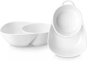 vancasso Starry Chip and Dip Bowl, Anti-Soggy Cereal Bowl, Soup and Sandwich Plate Combo, Breakfast Powls, Divided Snack Bowls, 2 Pack(White)