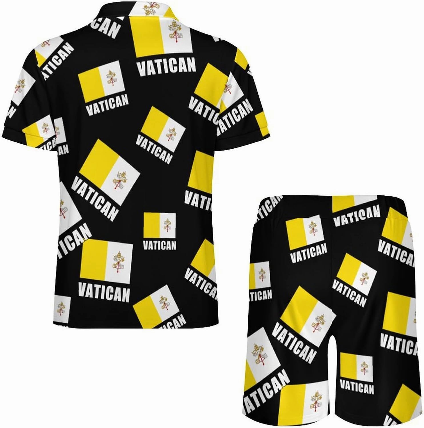 Vatican City Flag Summer Polo Suits for Men 1/4 Zipped Golf Shirts And Shorts Sets Loungewear