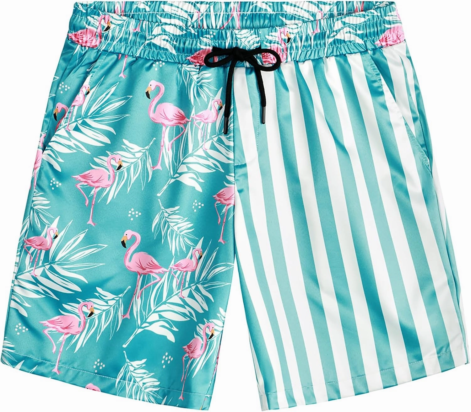 VATPAVE Mens Flamingo Hawaiian Sets Casual Short Sleeve Button Down Shirts Beach Outfits