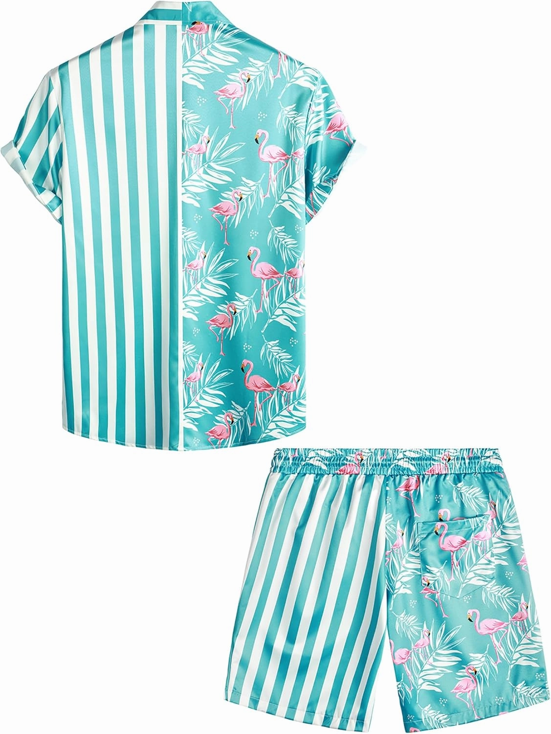 VATPAVE Mens Flamingo Hawaiian Sets Casual Short Sleeve Button Down Shirts Beach Outfits
