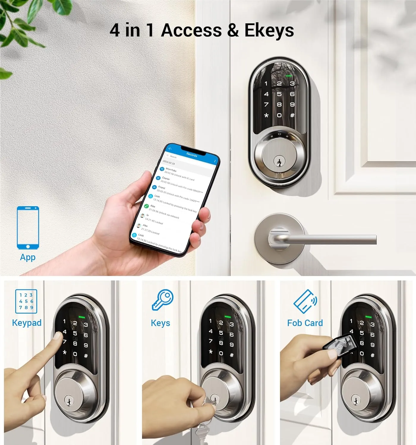 Veise RZ06 Smart Lock for Front Door with App Control, Keyless Entry, Electronic Digital Deadbolt with Touchscreen Keypad Set, Smart Deadbolt, Auto Lock, Easy Installation, Satin Nickel