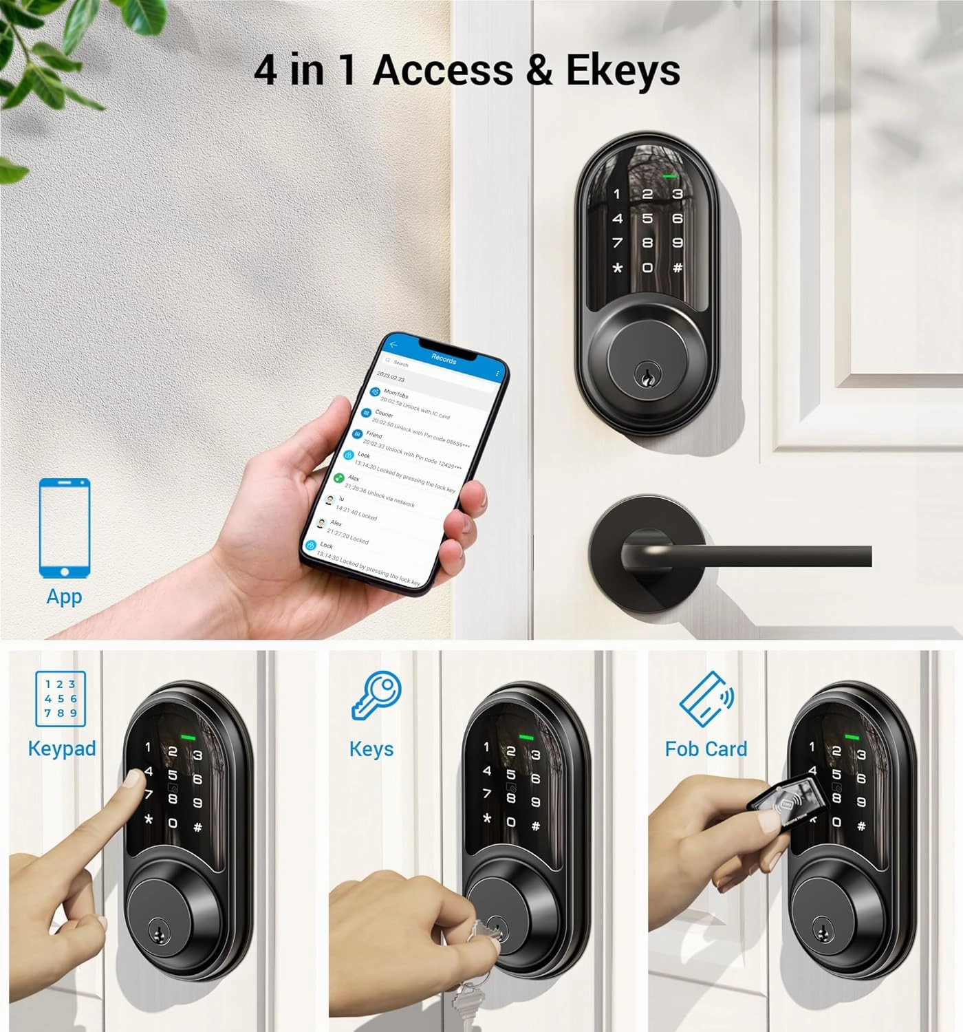 Veise RZ06 Smart Lock for Front Door with App Control, Keyless Entry, Electronic Digital Deadbolt with Touchscreen Keypad Set, Smart Deadbolt, Auto Lock, Easy Installation, Matte Black