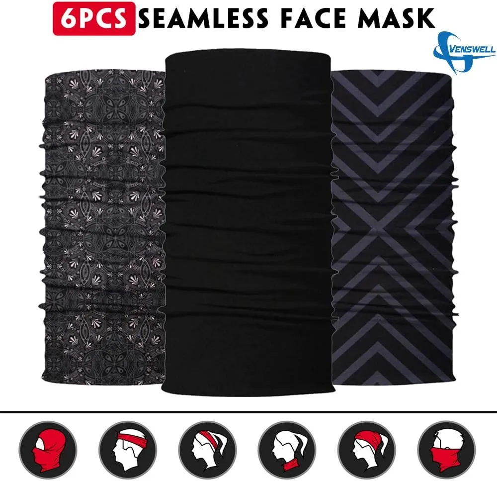 Venswell Neck Gaiter Face Mask Men Women,Seamless Bandana Rave Face Cover Scarf Mask,Balaclava,Headband, Head Wrap,Headwear