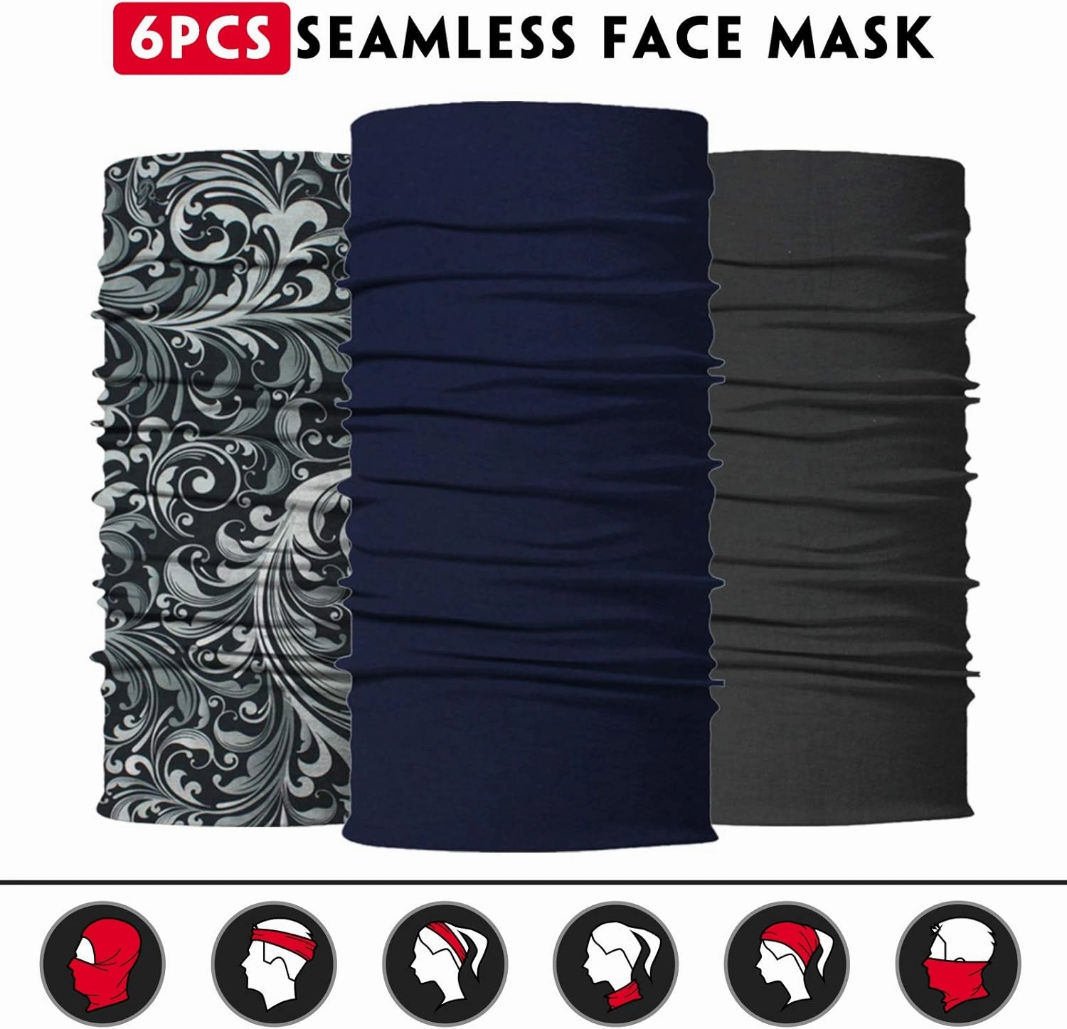Venswell Neck Gaiter Face Mask Men Women,Seamless Bandana Rave Face Cover Scarf Mask,Balaclava,Headband, Head Wrap,Headwear