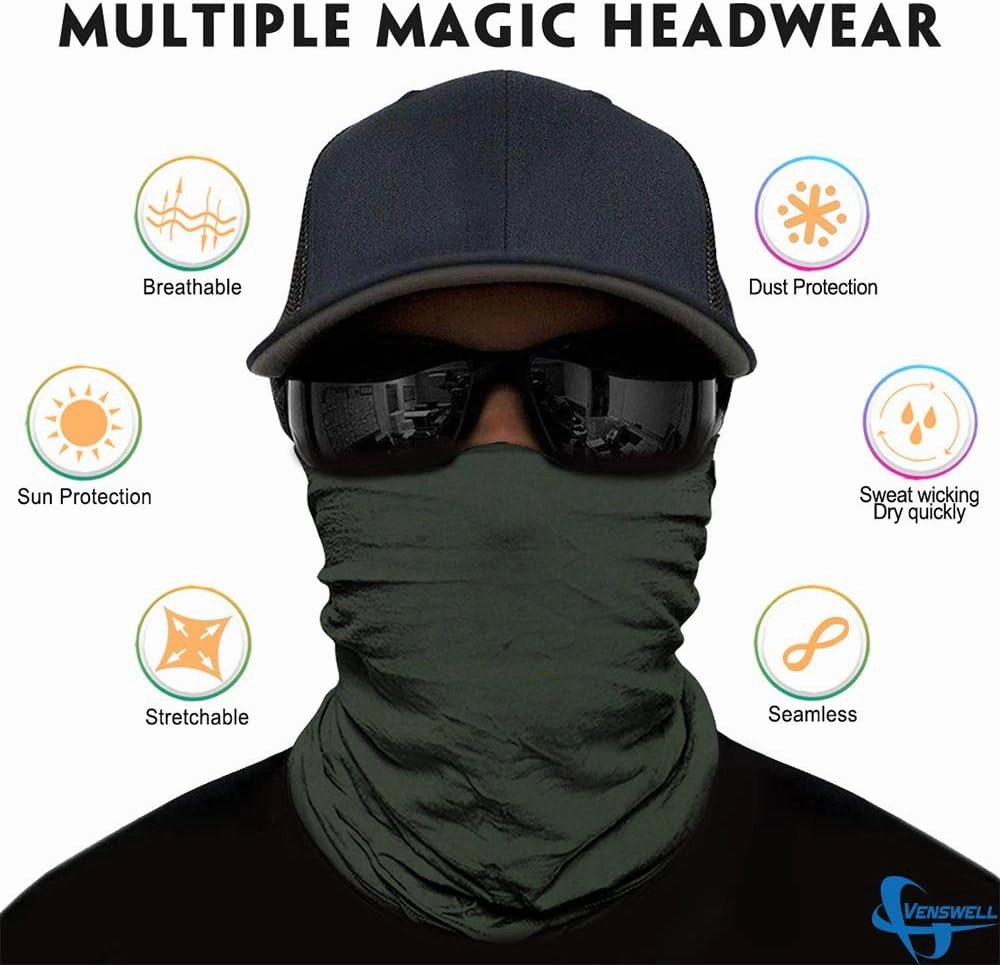 Venswell Neck Gaiter Face Mask Men Women,Seamless Bandana Rave Face Cover Scarf Mask,Balaclava,Headband, Head Wrap,Headwear