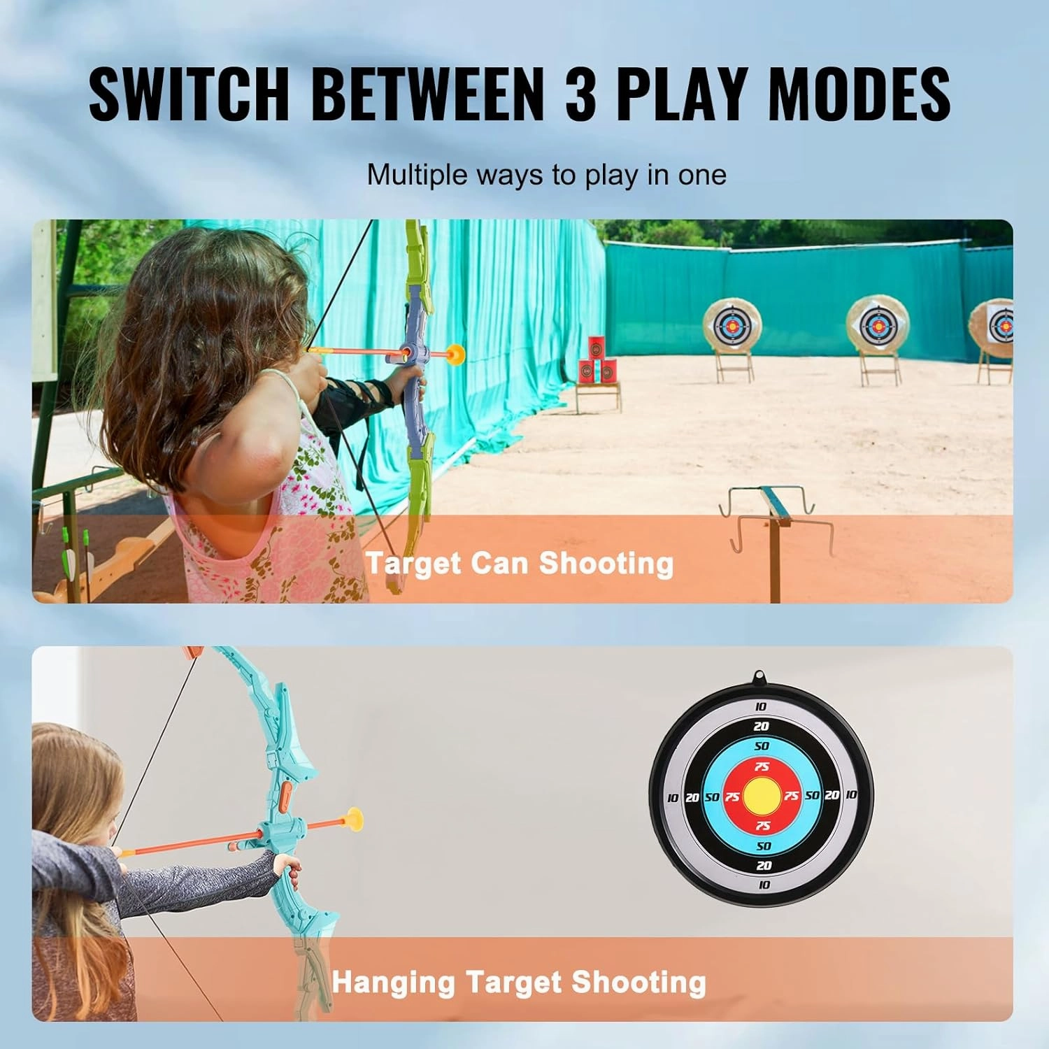 VEVOR Bow and Arrow Set for Kids, 2 Pack LED Light Up Archery Set with 20 Suction Cup Arrows, Indoor Outdoor Toy for Boys Girls Age 4-8 8-12 with Hanging Target & 2 Quivers, Ideal Gift for Kids