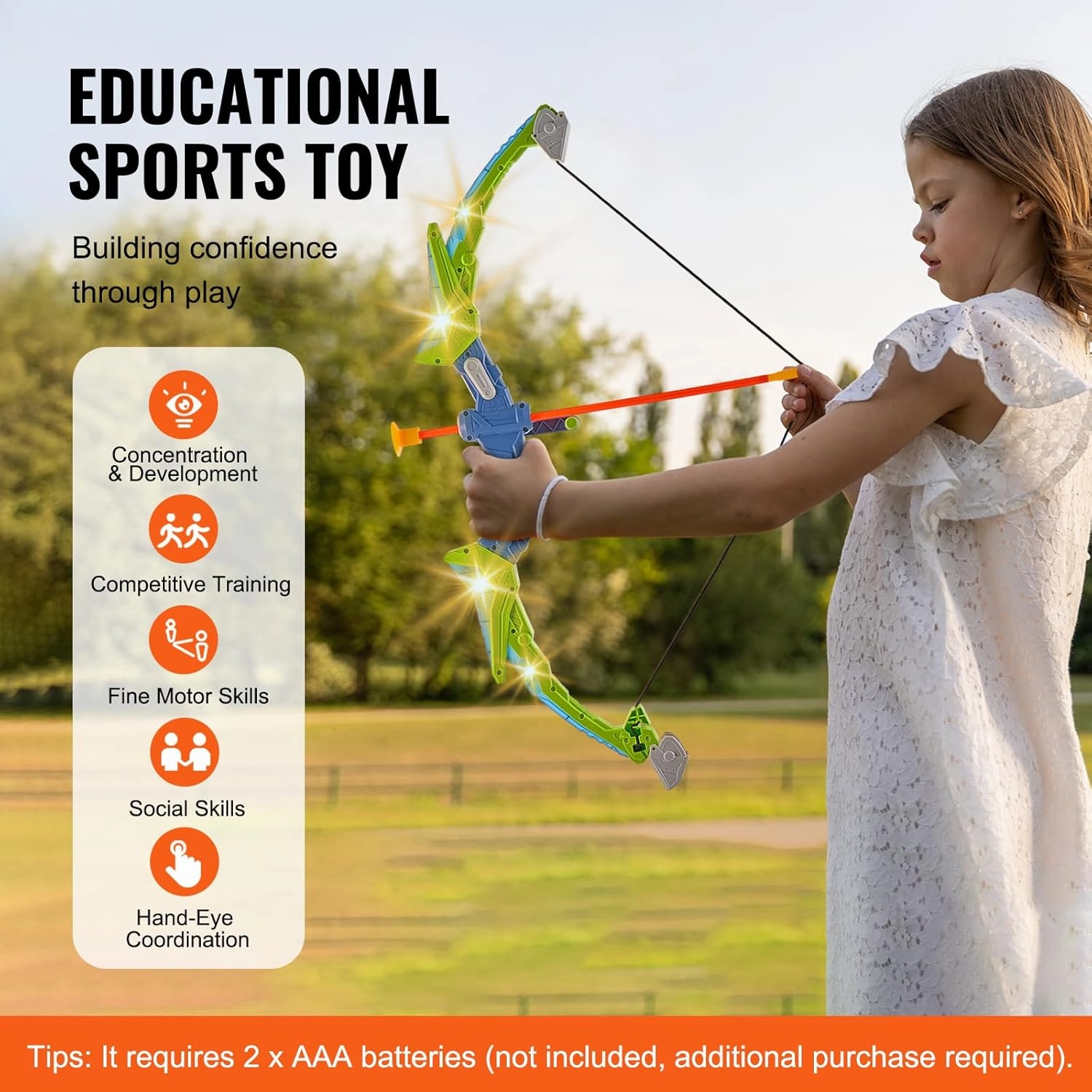 VEVOR Bow and Arrow Set for Kids, 2 Pack LED Light Up Archery Set with 20 Suction Cup Arrows, Indoor Outdoor Toy for Boys Girls Age 4-8 8-12 with Hanging Target & 2 Quivers, Ideal Gift for Kids