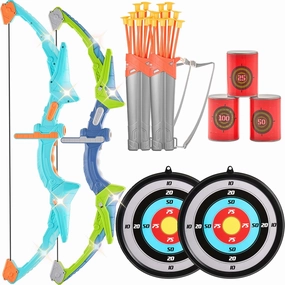 VEVOR Bow and Arrow Set for Kids, 2 Pack LED Light Up Archery Set with 20 Suction Cup Arrows, Indoor Outdoor Toy for Boys Girls Age 4-8 8-12 with Hanging Target & 2 Quivers, Ideal Gift for Kids