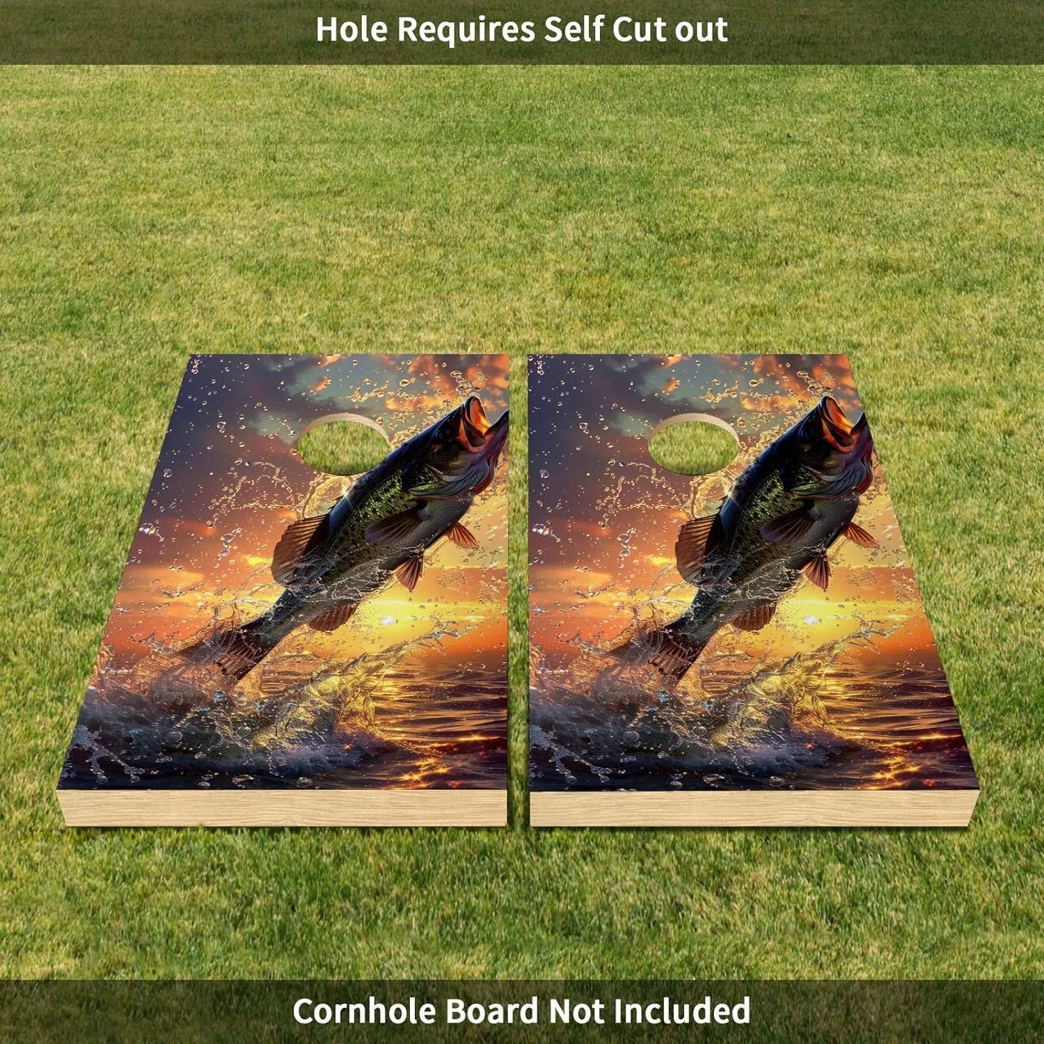 Vibrant Cornhole Board Wrap Decal Set Weatherproof Vinyl Outdoor Game Stickers Easy Application Cornhole Skins for Parties Festive Board Customization Graphics 24x36in Decals Fishing