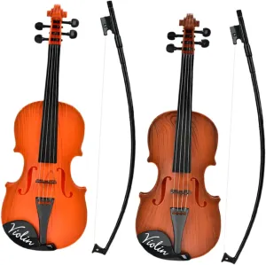 VICASKY 2pcs Simulated Violin Toy for Kids Realistic Violin Model with Adjustable Strings Music Enlightenment Toy for Beginners Plastic Violin Plaything for Children