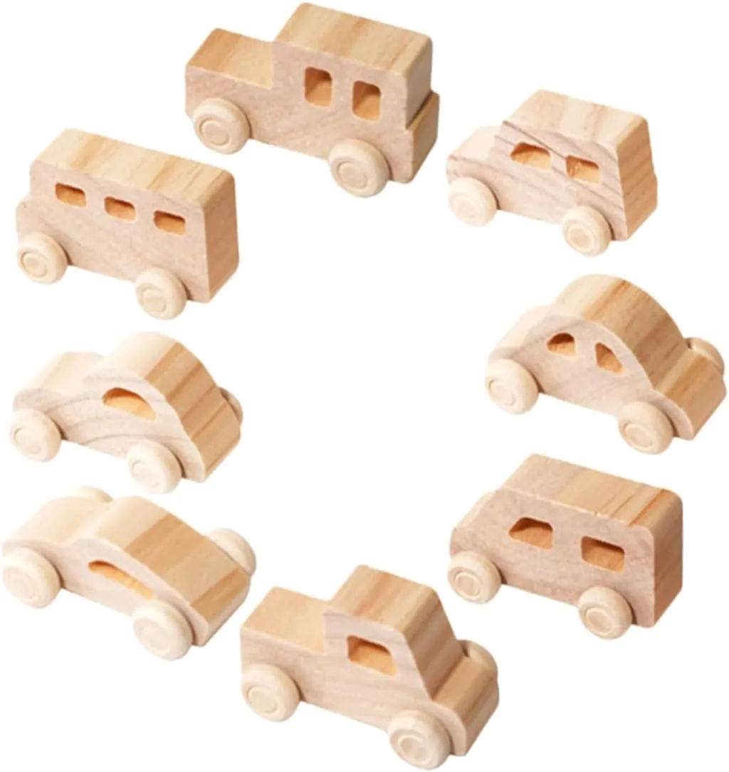 VICASKY 8pcs DIY Graffiti Wooden Car Unfinished Craft Toys for Boys and Girls Safe Wood Materials for Painting Personalizing Fun Creative Activities for Arts Crafts Projects