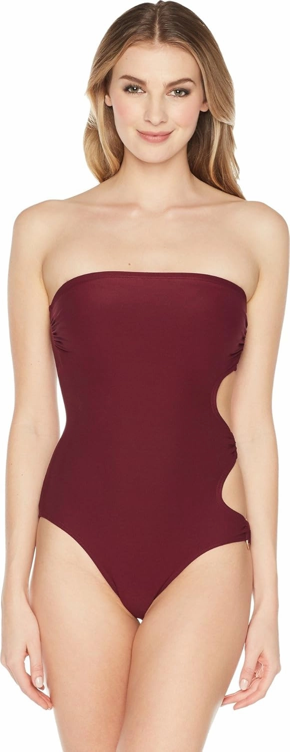 Vince Camuto Women's Standard Bandeau One Piece Swimsuit with Ring Side Detail, fig, 4
