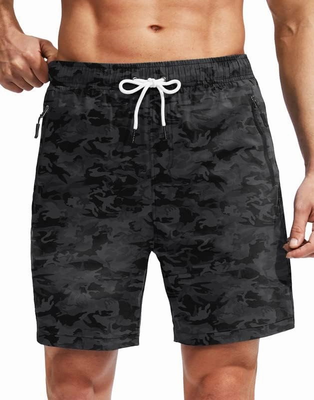 Viodia Men's Swim Trunks with Compression Liner Quick Dry Board Shorts Swimsuit Swimwear for Men with Zipper Pockets
