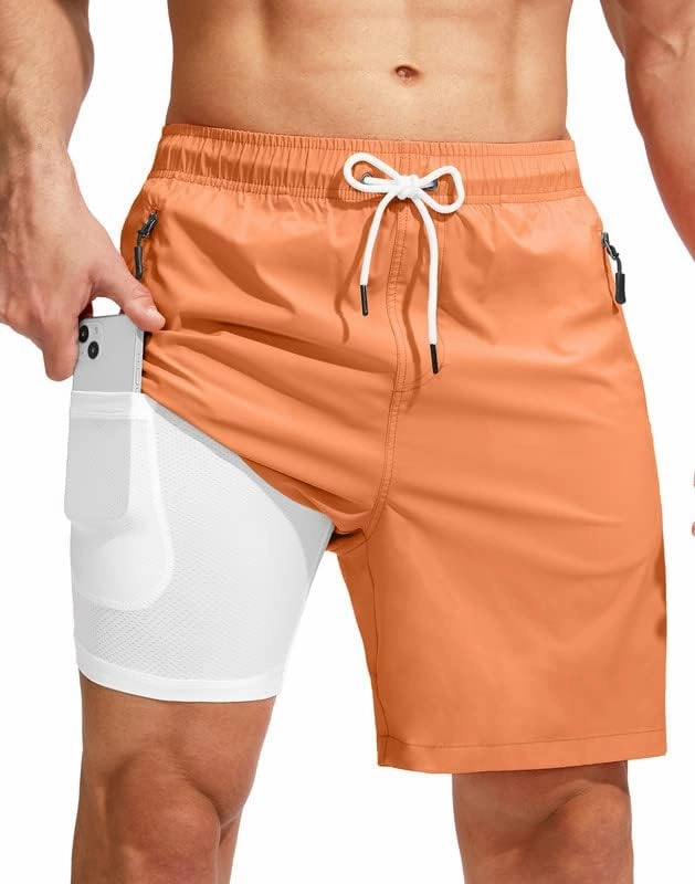 Viodia Men's Swim Trunks with Compression Liner Quick Dry Board Shorts Swimsuit Swimwear for Men with Zipper Pockets