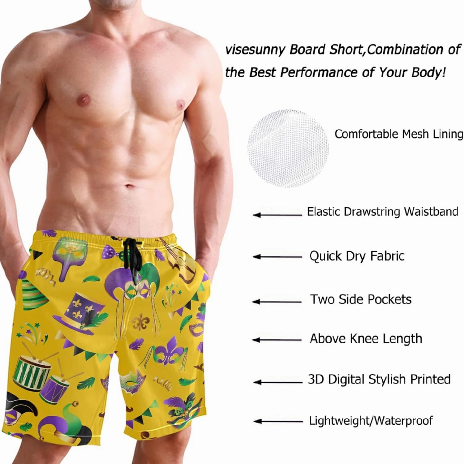 visesunny Men's Colorful Flower Print Beach Shorts Hot Summer Swim Trunks Sports Running Bathing Suits with Mesh Lining