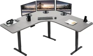VIVO Electric Height Adjustable 71 x 71 inch Curved Corner Stand Up Desk, Dark Gray Table Top, Black Frame, Memory Controller, L-Shaped Workstation, E3C Series, DESK-KIT-E3CBG