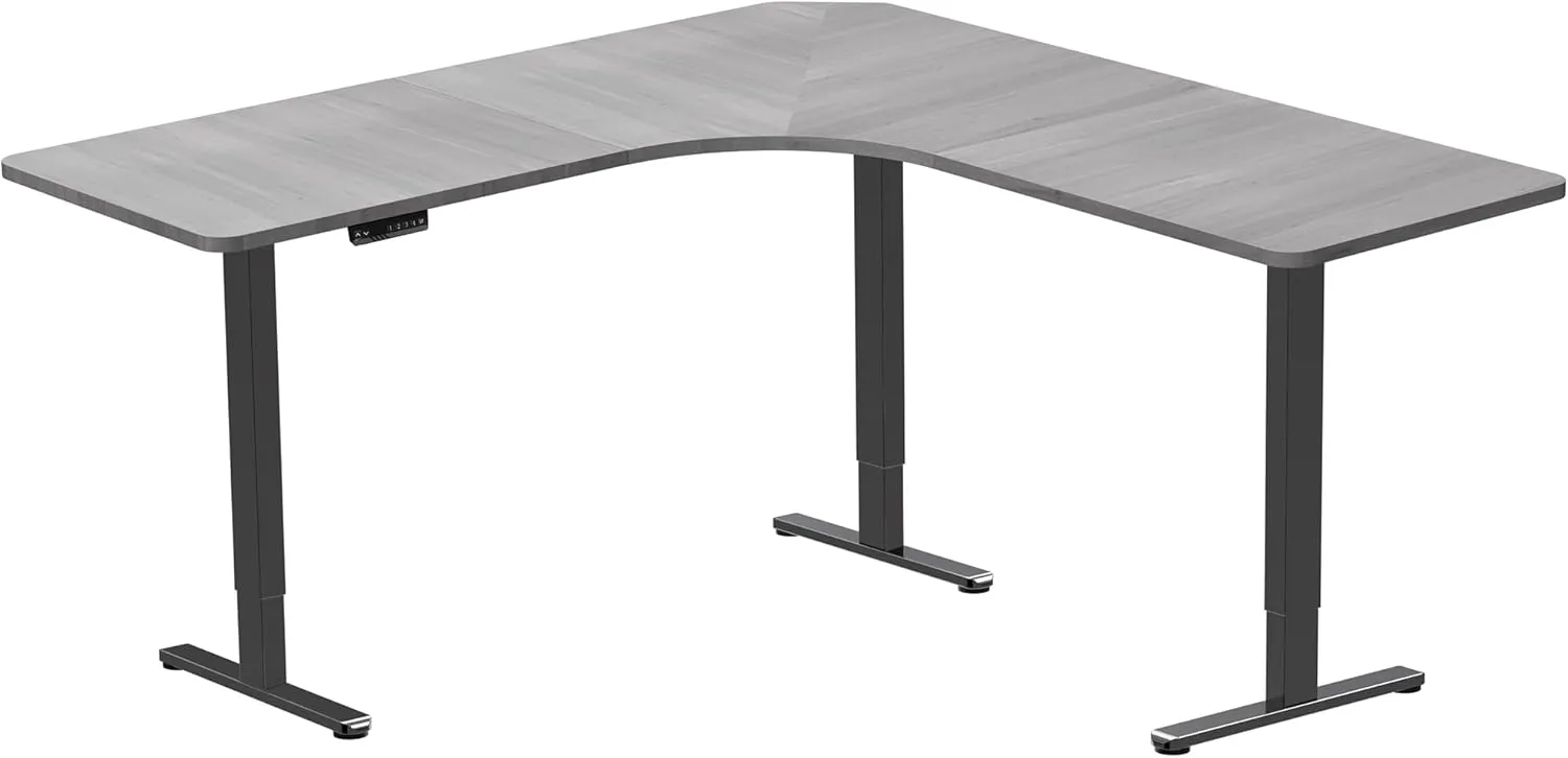 VIVO Electric Height Adjustable 71 x 71 inch Curved Corner Stand Up Desk, Dark Gray Table Top, Black Frame, Memory Controller, L-Shaped Workstation, E3C Series, DESK-KIT-E3CBG