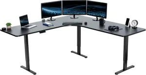 VIVO Electric Height Adjustable 83 x 83 inch Curved Corner Stand Up Desk, Black Table Top, Black Frame, Memory Controller, L-Shaped Workstation, E3C Series, DESK-KIT-E3CB83B