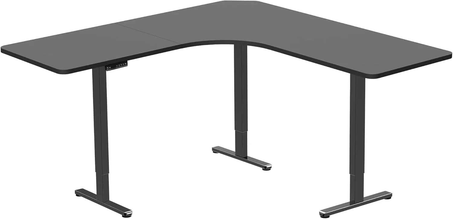 VIVO Electric Height Adjustable 83 x 83 inch Curved Corner Stand Up Desk, Black Table Top, Black Frame, Memory Controller, L-Shaped Workstation, E3C Series, DESK-KIT-E3CB83B