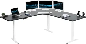 VIVO Electric Height Adjustable 83 x 83 inch Curved Corner Stand Up Desk, Black Table Top, White Frame, Memory Controller, L-Shaped Workstation, E3C Series, DESK-KIT-E3CW83B