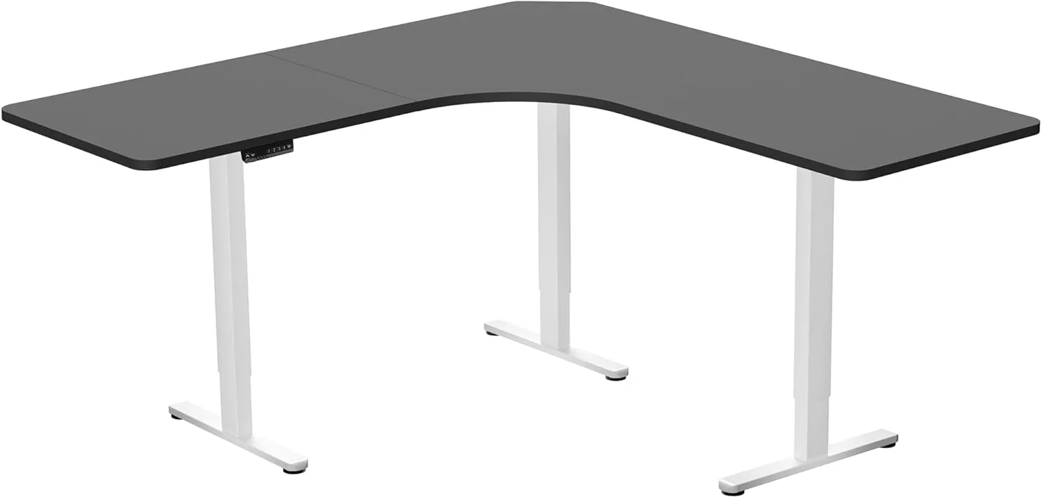 VIVO Electric Height Adjustable 83 x 83 inch Curved Corner Stand Up Desk, Black Table Top, White Frame, Memory Controller, L-Shaped Workstation, E3C Series, DESK-KIT-E3CW83B